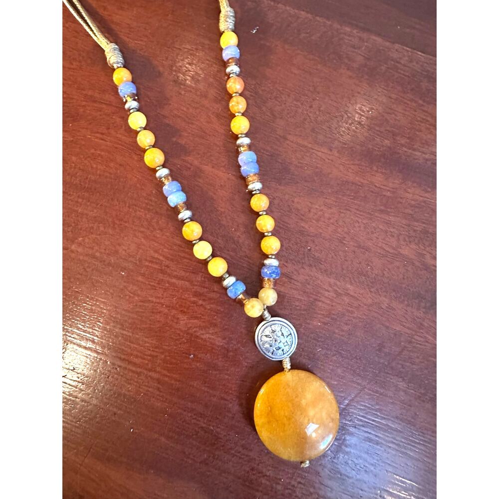 J Jill Beaded Necklace NWT Boho Coastal Cowgirl Beads Western Round Pendant